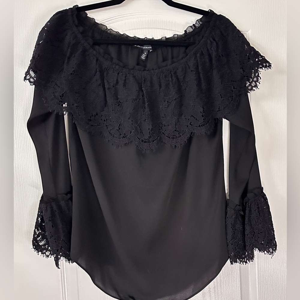 White House Black Market Elegant Black Lace Top, Medium - Picture 1 of 6